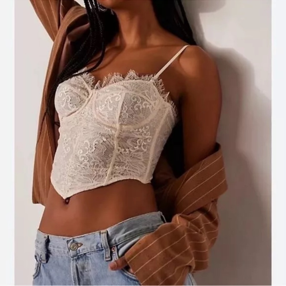 Free People Midnight Mantra Lace Bustier Corset Cropped Top S